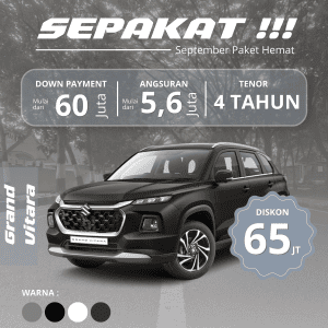 Promo Suzuki Grand Vitara 2026 – SUV hybrid stylish dengan fitur lengkap, cicilan mulai Rp5,1 juta, bunga 0%, harga mulai Rp341 juta. Hubungi Ivan Maulana di 085133084306.